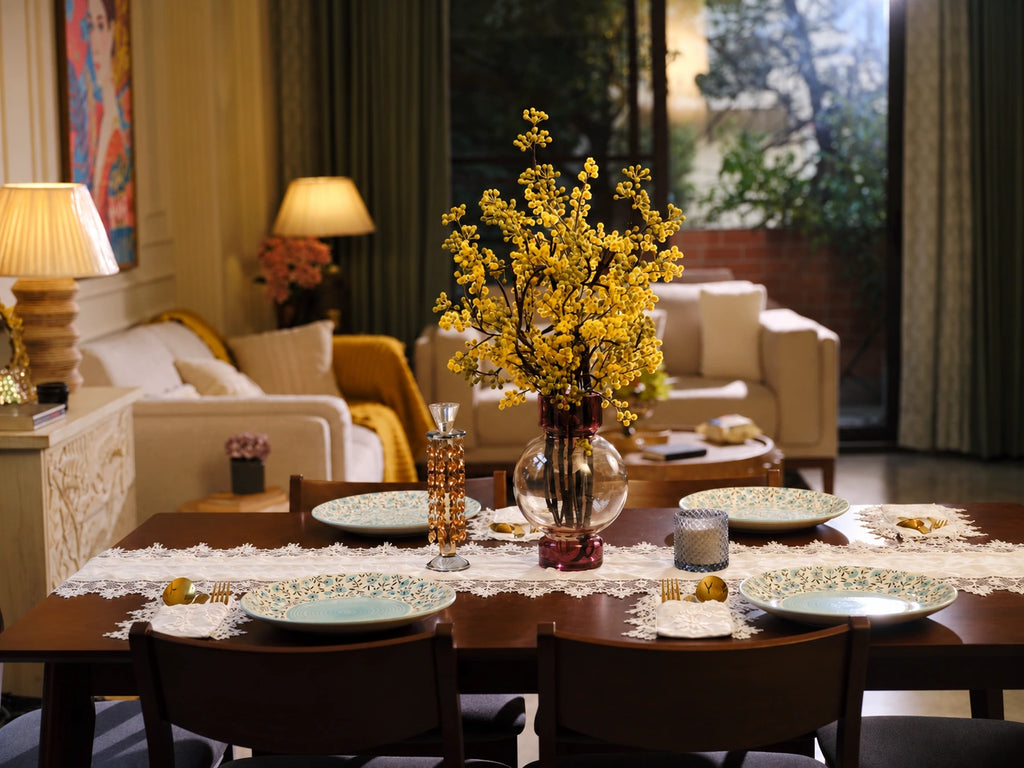 The Amélie Lace Table Runner by Uahan — evening table setting