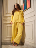 The Soleil Set by Uahan — yellow cotton night suit with contrast piping, full length