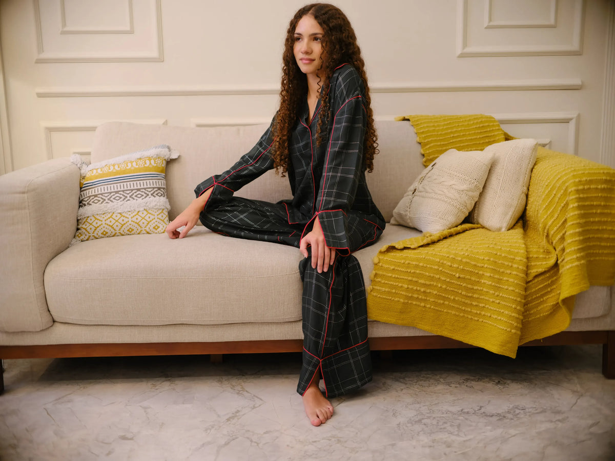 The Sorbonne Set by Uahan — full outfit on a linen sofa